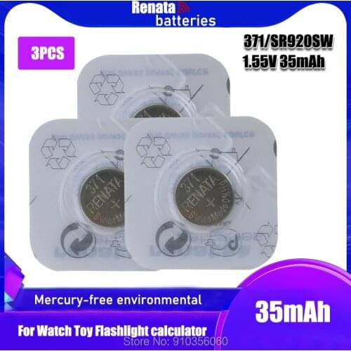3PCS Renata 371 100% Original Brand New Silver Oxide Watch Battery LONG LASTING SR920SW LR69 LR920 AG6 Button Coin Batteries