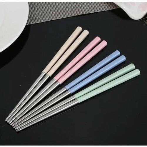 304 Stainless Steel Chinese Chopsticks Wheat Straw Portable Travel Chopsticks Reusable Food Sticks for Sushi Food