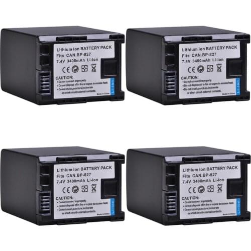 4pc 3400mAh BP-827 BP 827 Camera Battery for Canon BP-819 BP-807 BP-809 HG31 XA10 HF20 HF10 HF100 HF100E HF11 HG20 HG21 HFS100