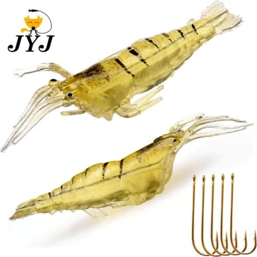 40Pcs/Lot Silicone Baits 5cm 1.3g Soft Fishing Lure Gold Artificial Shrimp Bait 5 hooks Sea Fishing Winter Fishing
