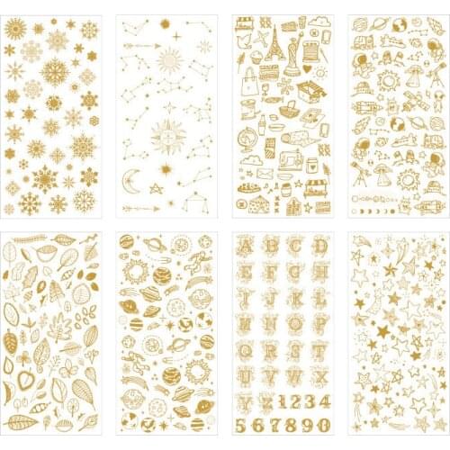 8 sheets/lot Space Travel Plants Stars Snowflakes Gilding Stickers Scrapbooking Diy Stationery Diary Sticker Journal School