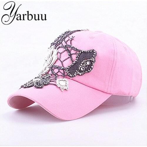 [YARBUU] Baseball caps 2017 New style FLOWER cap for women sun hat rhinestone hat denim and cotton snapback cap free shipping