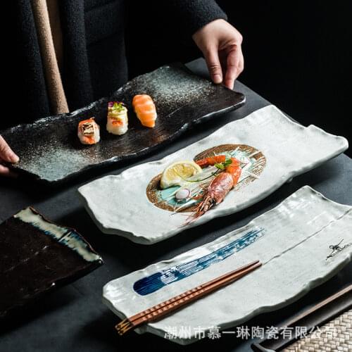 Large ceramic plates, large size plates, sushi plates, barbecue wings plates and creative rectangular cumin ribs flat plates