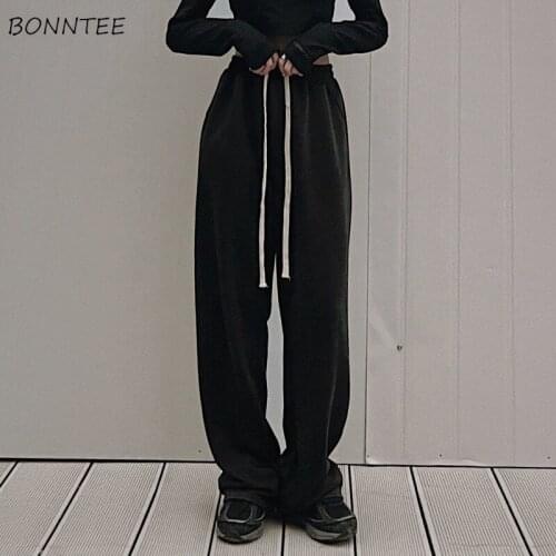 Pants Women Soft Comfort Harajuku Wide Leg 2021 New High Waist Casual Summer Slacks Full-Length Trousers Female Drawstring Chic