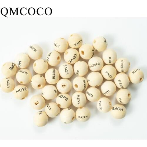 20Pcs DIY 16mm Natural Color Word Printed Wooden Beads Ronud Beads Custom Fashion Crafts Kid Toy Jewelry Bracelet Accessories
