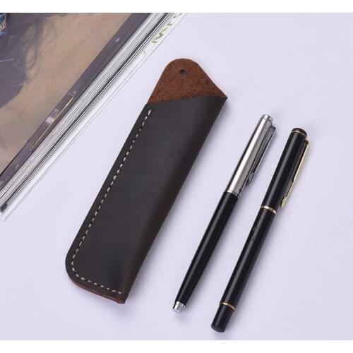 Pencil Case School Handmade Retro Vintage Full Grain Leather Pouch Pen Holder Organizer Bag Stationery Gift for Kids Students