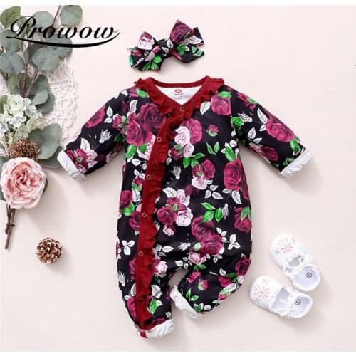 Prowow Floral Baby Girls Clothes Ruffle Newborns Jumpsuit For Kids Toddlers Baby Costumes 2021 Babys Rompers Infants Clothing