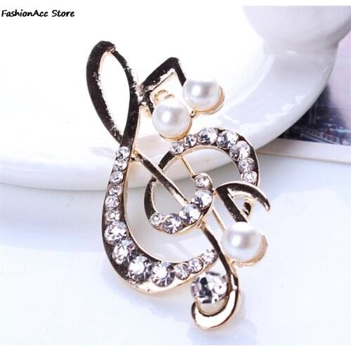 Elegant Music Note Brooch For Women Girl Dress Accessories Crystal Brooch Rhinestone Pins 5.6cm*3cm