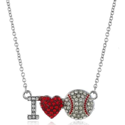 Hot Fashion Sports Rhinestone Necklace American Red Love Football Basketball Baseball Atmosphere Alloy Pendant Necklace