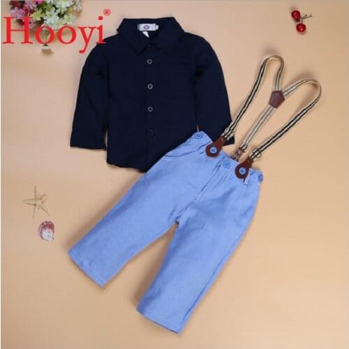 Hooyi Handsome Boys Clothes Sets Children Black Shirt + Braces Pant Suit Baby Boy Outfits Kids Clothing 2-Pieces Sets Rompers
