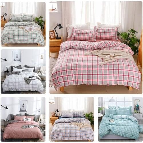 Four-piece Geometric Striped Plaid Quilt Cover, Small Fresh Bedding Bed Sheet Quilt Cover Pillowcase