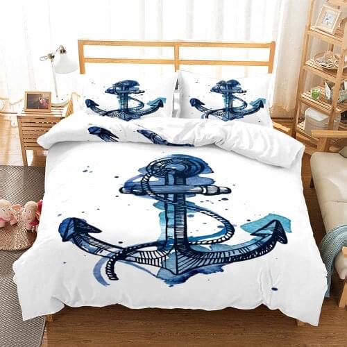 Blue Anchor Bedding Set White Duvet Cover Sets Comforter Bed Linen 3D Digital Print Twin Queen King Single Size Dropshipping