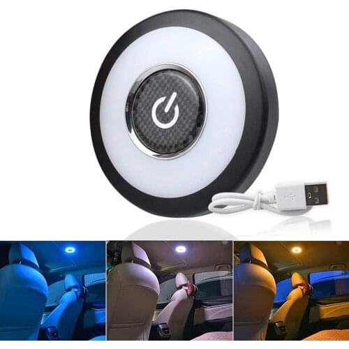 Round Cabinet Light USB Charging LED Lamp Portable Universal Rechargeable Reading Lamp Touch Type Car Interior Night Light