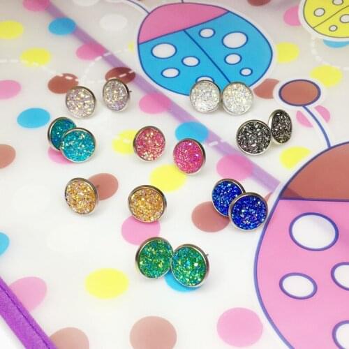 Summer Ladies Geometric Frosted Round Earrings Fashion Simple Inlaid Gravel Multi-Color Optional Stainless Steel Fashion Jewelry