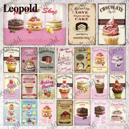 Retro Metal Brand Pink Cake Series Spray Paint Wall Painting Kitchen Dessert Shop Cake Shop Decorations