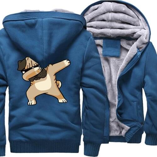 2018 Fashion Hoodie Male Winter Warm Fleece Jacket Hot Sale Top Print Dabbing Pug Sweatshirt For Men Harajuku Mens Jackets Top