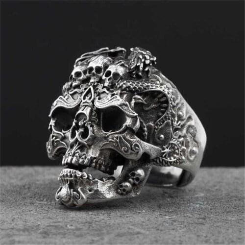 Mens Retro Skull Gothic Ring Trend Punk Man Skull Single Personality Ring Brother Gift Hip Hop Must-Have New 2021