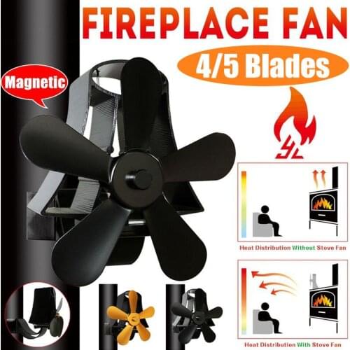 Wall Mounted Fireplace 4/5 Blade Heat Powered Stove Fan Wood Burner Eco Friendly Quiet Fan Home Efficient Heat Distribution Fan
