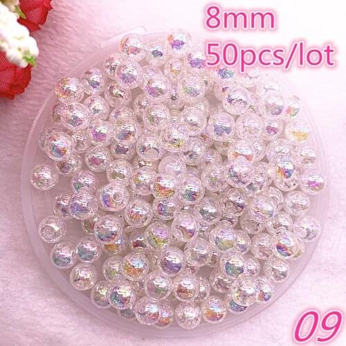 New 50 Pcs/lot 8mm Transparent Broken Flower AB Color Round Beads Loose Spacer Beads for Jewelry Making DIY Bracelet #09