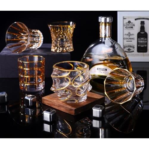 New luxury European style gold crystal glass foreign wine glass whiskey glass creative cocktail glass beer household glass set