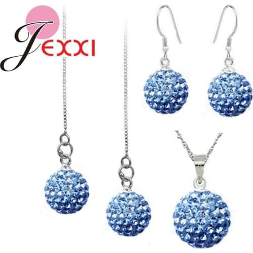 Wholesale Jewelry Sets 925 Sterling Silver 10MM Austrian Crystal Disco Ball Beads Necklace Chains Earring Ear Thread