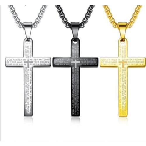 Cross Necklace for Men Stainless Steel Silver Black Gold Cross Pendant Necklace for Men 550MM Chain