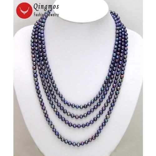 Qingmos Natural Long Pearl Necklace for Women with 6-7mm Black High Luser FreshWater Trendy 80" Pearl Sweater Necklace-nec5445