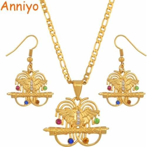Anniyo Papua New Guinea Colored Stones Pendant Necklaces and Earrings sets for Women PNG Jewelry National Day Gifts #137521