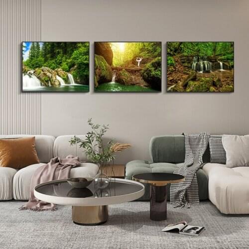 Natural Scenery Waterfall Mountain View Picture Home Waterfall Decoration Painting Wall Background Art Wall Painting Water Flow