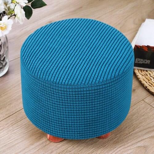 Multi-Color Round Shape Footstool Seat Covering Polyester Elastic Check Ottoman Cushion Covers Indoor Solid Living Room Cover