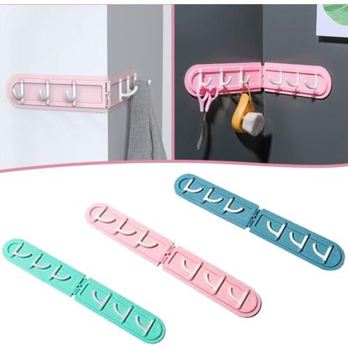 Self Adhesive Corner Hooks Wall Mount Punch Free Hangers with 6 Hooks for Home Bathroom Kitchen