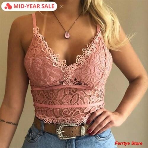 Sexy & Club Lace Suspenders Nightclub Party Underwear Womens Vest 2020 Summer New Fashion Crop Tops Strap Pink Top