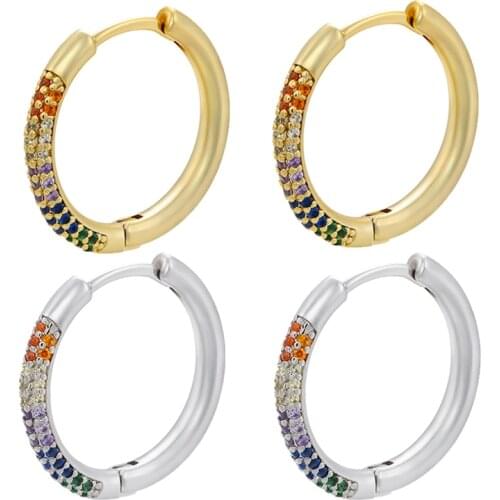 ZHUKOU 2021 NEW small hoop earring gold/silver color Round rainbow crystal hoop earrings for women Jewelry wholesale VE374