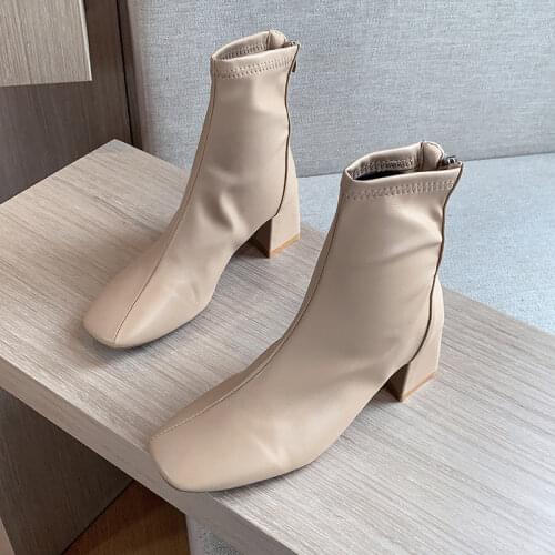Net red skinny short boots ins female British style 2020 new autumn and winter Korean version of the wild square toe thick heel