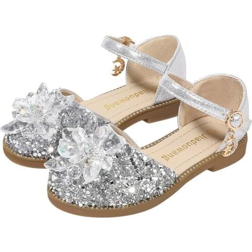 SKOEX Childrens Princess Glitter Shoes Girls Flat Flower Wedding Party Dress Shoes for Little Girls Big Kids Summer Sandals