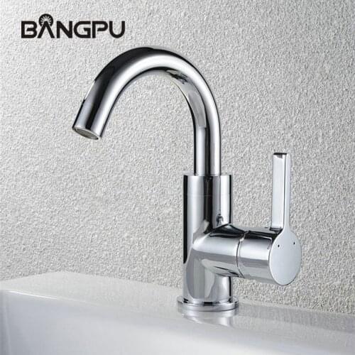 BANGPU Bathroom Basin Faucet 1 Hole Sink Faucet Desk Mounted Sink Tap High Flow Bathroom Basin Tap Stream Sprayer Nozzle Chrome