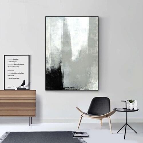 Modern Handmade Abstract Minimalist Gray White Oil Painting Canvas Painting Wall Art Picture Posters for Living Room Home Decor