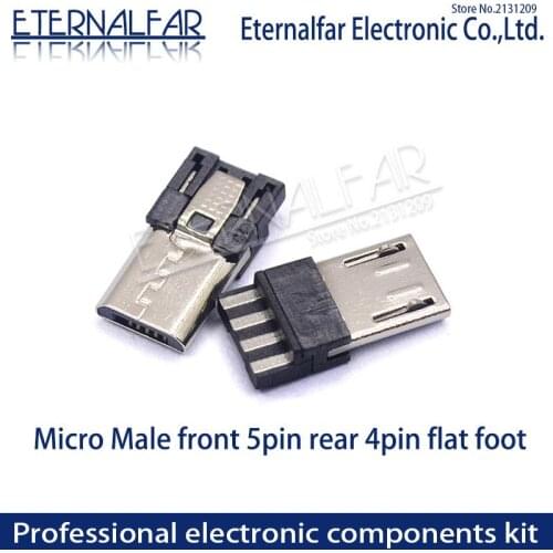 MINI Android USB 2.0 V8 Type B Micro Male Flat Feet 5PIN After 4PIN Welding Straight Vertical Connector Needle Welding Wire DIY