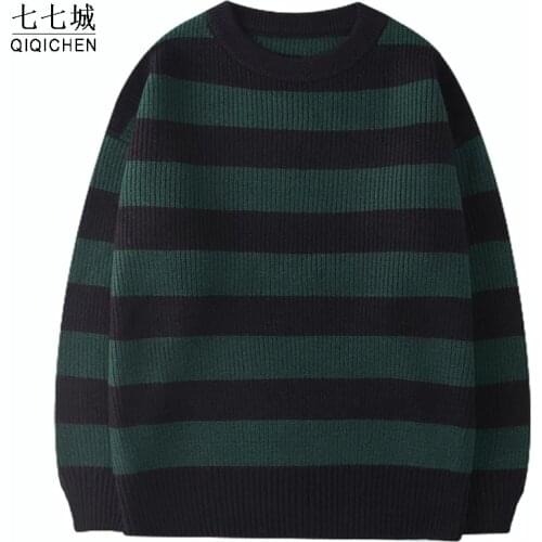 Striped Sweater Men Women Autumn Korean Japanese Knitting Pullovers Harajuku Streetwear Oversized Causal Sweater Couple 2021