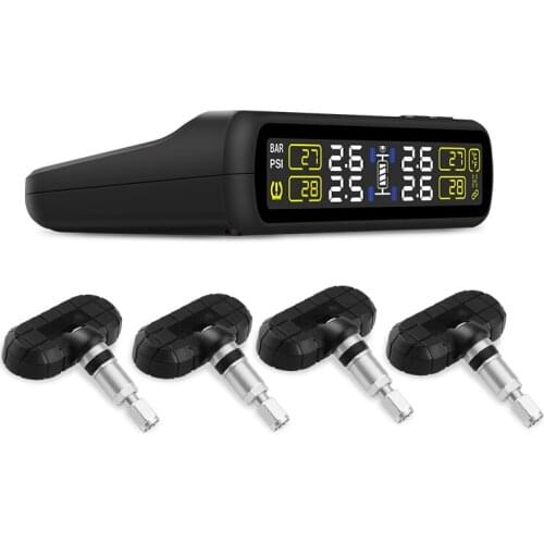 T881B-NF+ Solar Powered TPMS Car Tire Pressure Monitor System Wireless 4 Internal Sensors Color Digital Screen