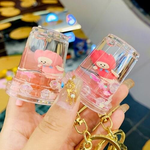 Creative Tulip Flower Girl Key Chain Quicksand Liquid Floating Bottle Keyring for women Girl Car Backpack Pendant Keyfob Gifts