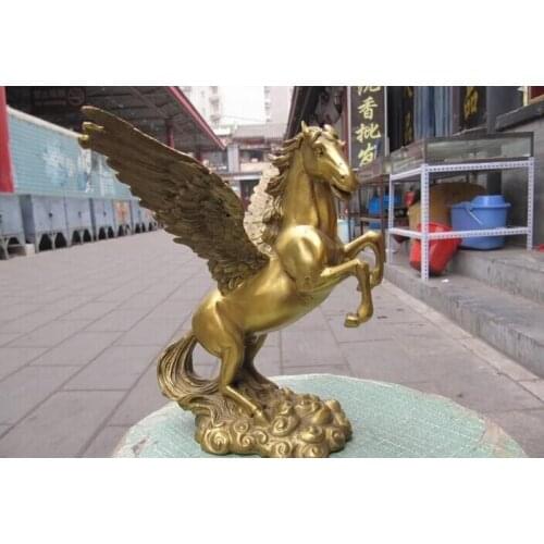 USPS to USA S2927 China Brass exquisite craftwork Lucky Fly wing Run riot leap horse Art statuary