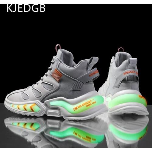 KJEDGB Luminous Soles High Top Sneakers Mens Casual Shoes PU Leather Male Footwear High Quality 4.5CM Chunky Sneakers Men