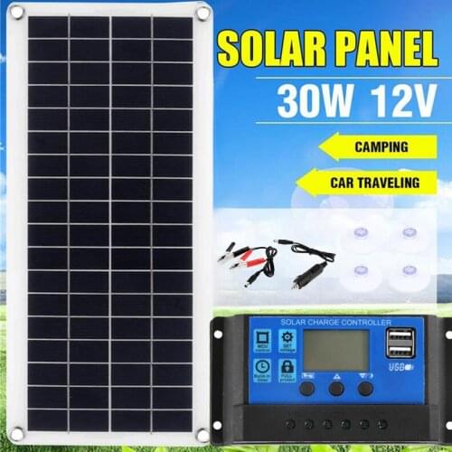 30W Solar Panel Battery Charger USB Kit Complete Solar Cell Smart Phone Portable Flexible Power Bank Camping Car Rechargeable
