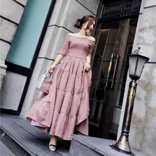 Women Elegant summer Long Dresses Sexy Slash Neck Off-shoulder Floral Print Bohemian dress Party Dresses Big Size Vestidos
