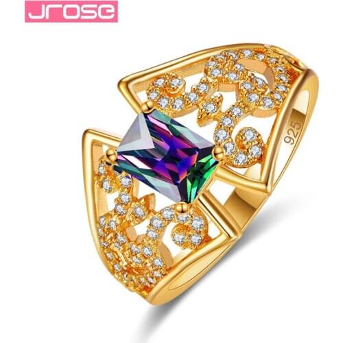 JROSE Trendy 65 Seed Crystal Zircon Exquisite Bijoux Ring For Women Gold Color Wedding Sterling Silver 925 Jewelry Anillos Mujer