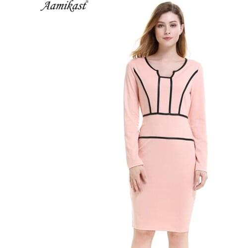 2021 Women Pencil Dress Elegant Autumn Colorblock Contrast Patchwork Long Sleeve Slim Tunic Office Business Bodycon Dress Robe