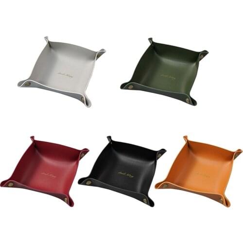 1Pc Leather Desktop Storage Box Tray Leather Key Plate Home Decoration key Wallet Coins Folding Storage Box Packaging Wholesale