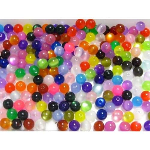 100 Mixed Color Acrylic Cats eye Round Beads 10mm