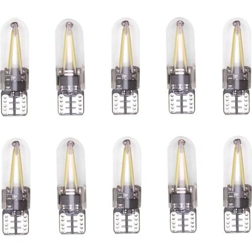 10X Glass Shell Socket T10 W5W 194 Filament COB Car LED Light Bulb Blue Yellow For Car Door Trunk License Plate Lamp 12V Canbus